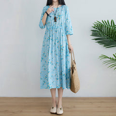 Cotton And Linen Literary Retro Dress Loose Large Size Waist Dress