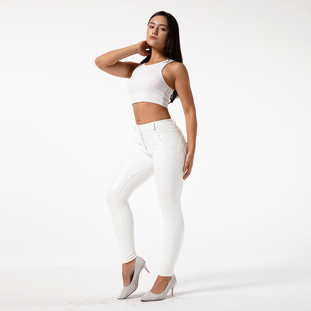 White PU Leather Pants For To Wear Fitness