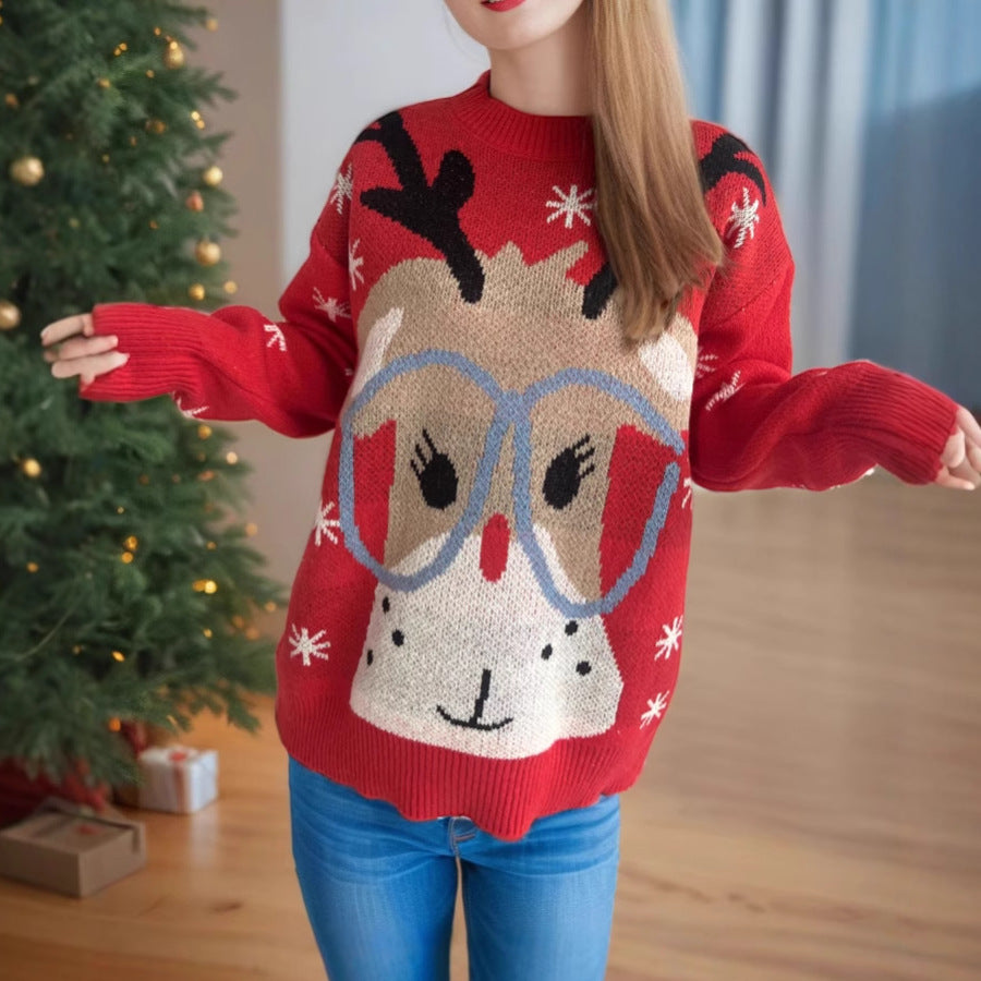 Christmas Sweater Stitching Cartoon Casual Pullover