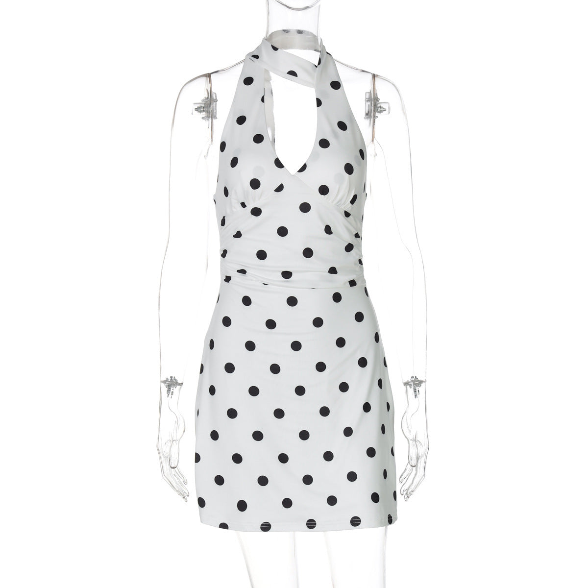 Backless Printed Polka-Dot Dress