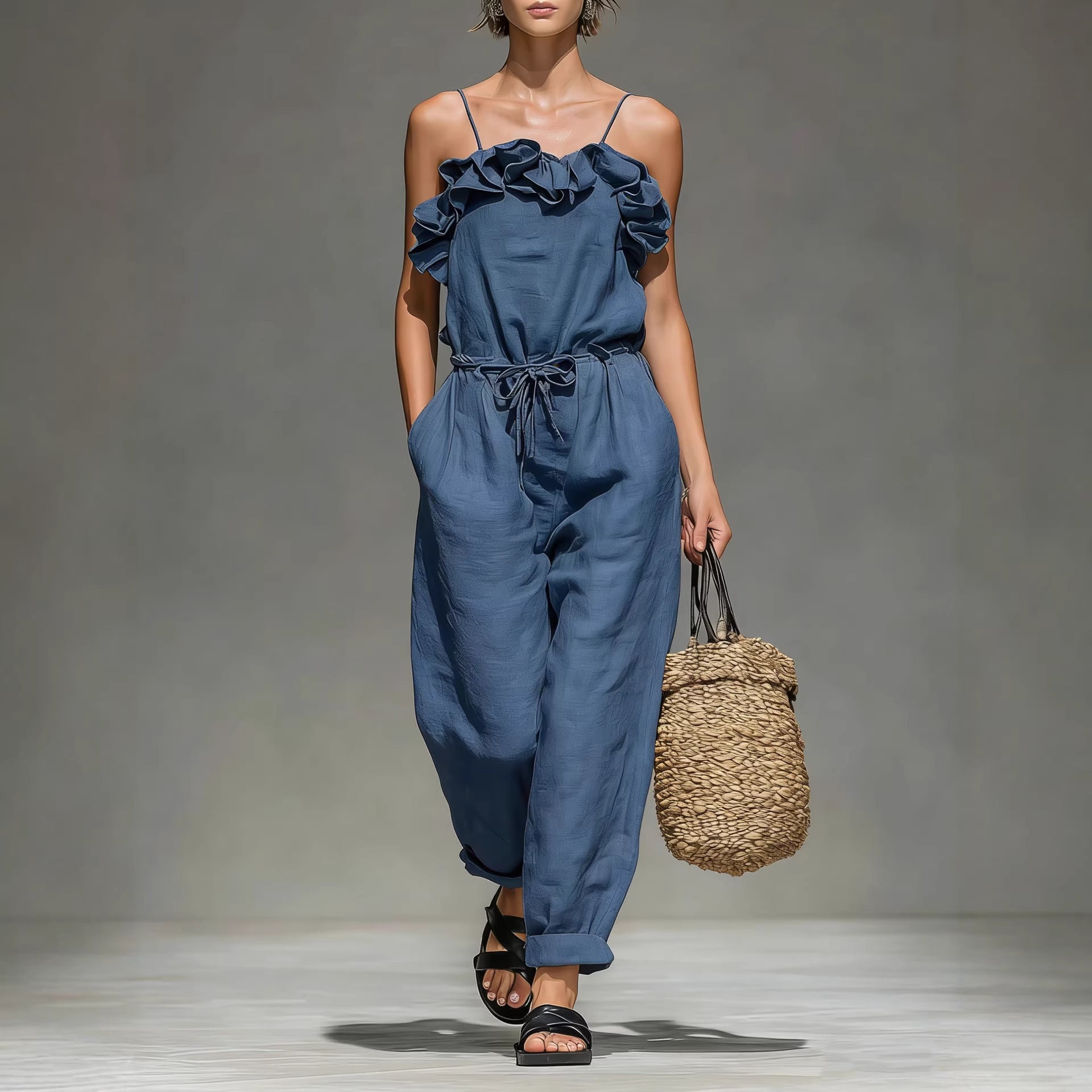 Off-Shoulder Ruffled Wide-Leg Jumpsuit