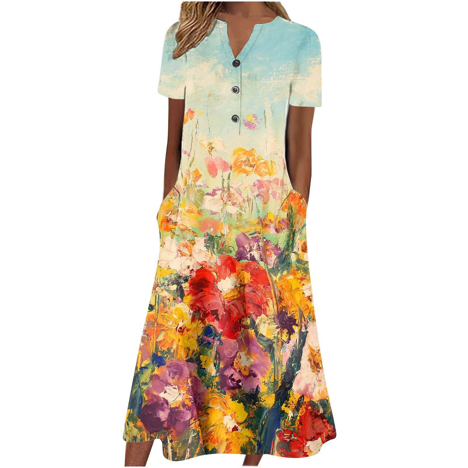 Casual Short Sleeved Long Midi Plain Dresses With Pockets