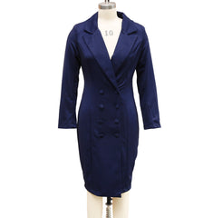 Double-breasted Blazer Dress Slim-fitting Hip-wrapped Lapel Long-sleeved Dresses Office Commuting Long Jacket Outwear For Clothing