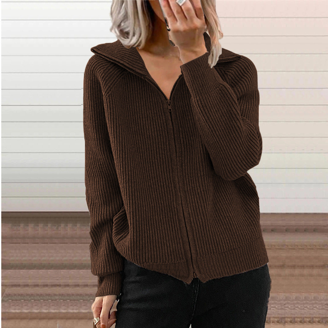 Europe And America Stripe Casual Loose Knitwear Coat Women