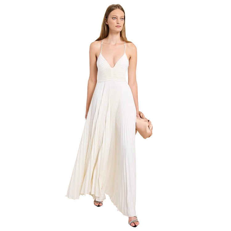 Suspender-Strap Lace-Up Casual Dress