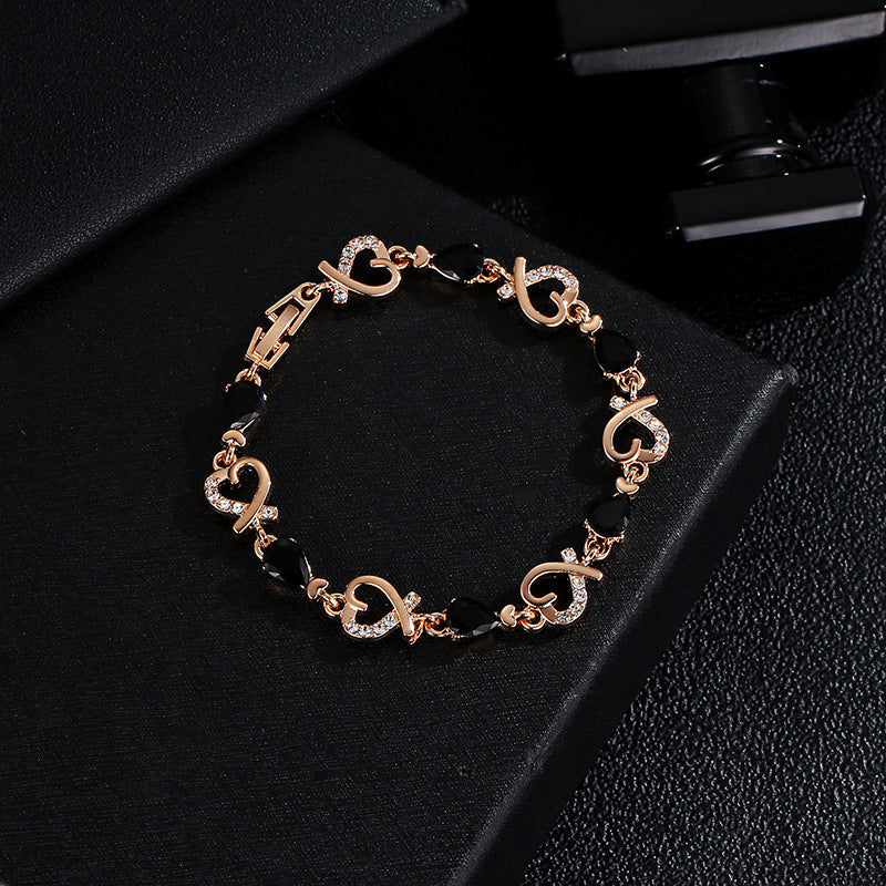 Heart-Shaped Bracelet with Rhinestones