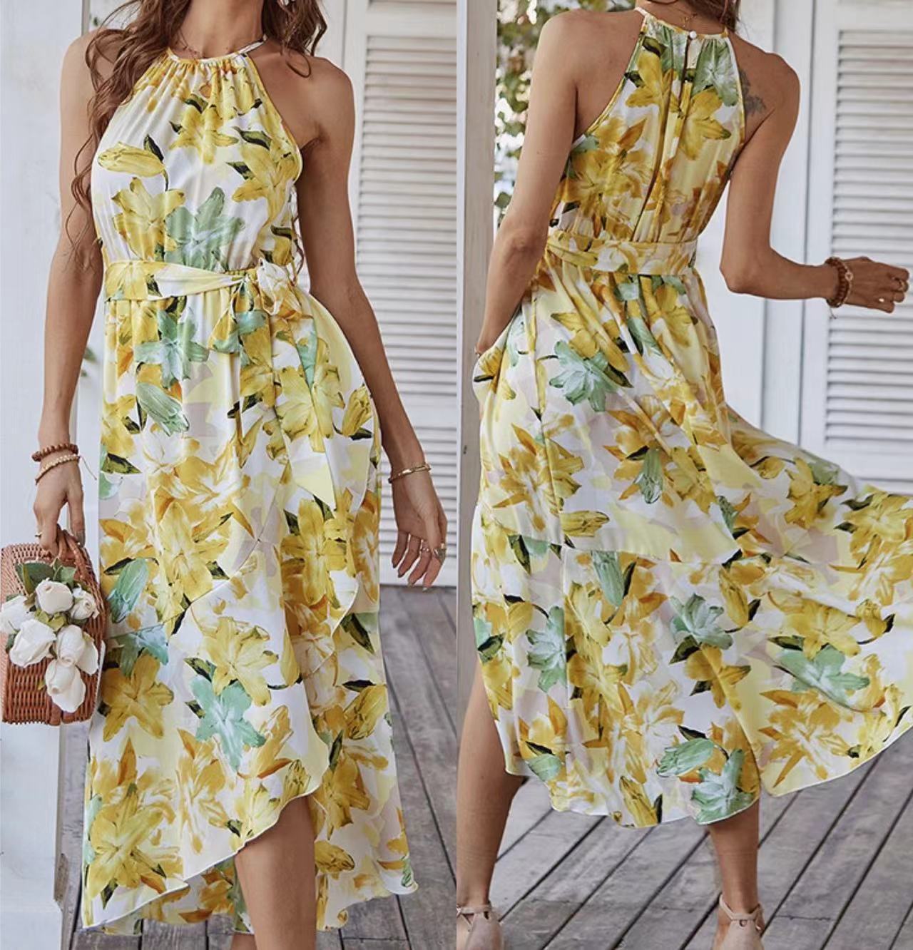Print Halterneck Boho Dress Leisure Vacation