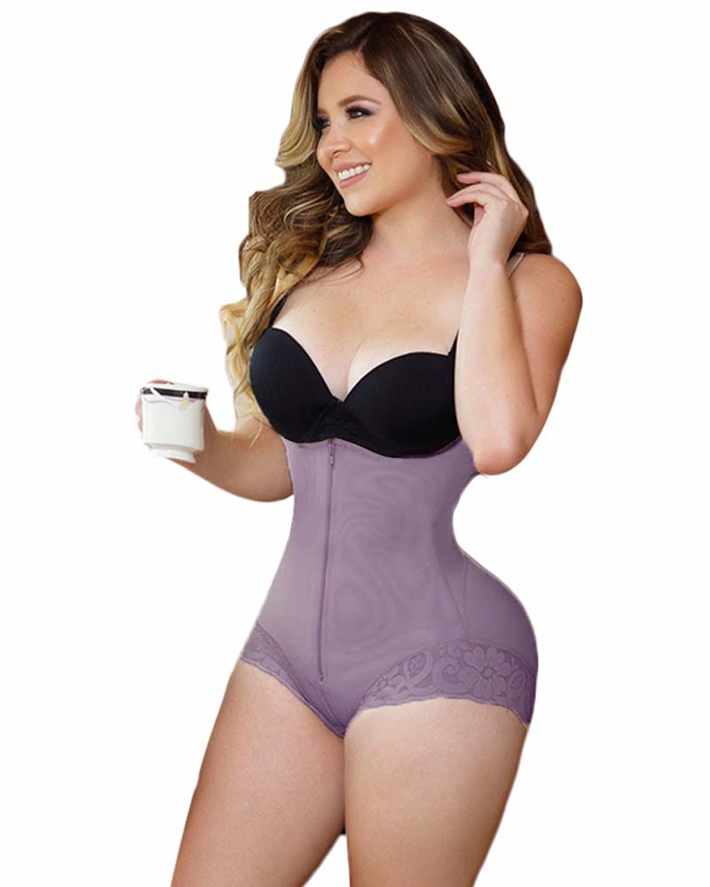Shapewear Bodysuit Straps Tummy Control Waist Trainer Cincher Zipper Body Shaper Lace Fajas
