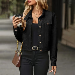 Faux Suede Cropped Jacket, Vintage Stand Collar Short Coat Casual Button Up Fall Outwear