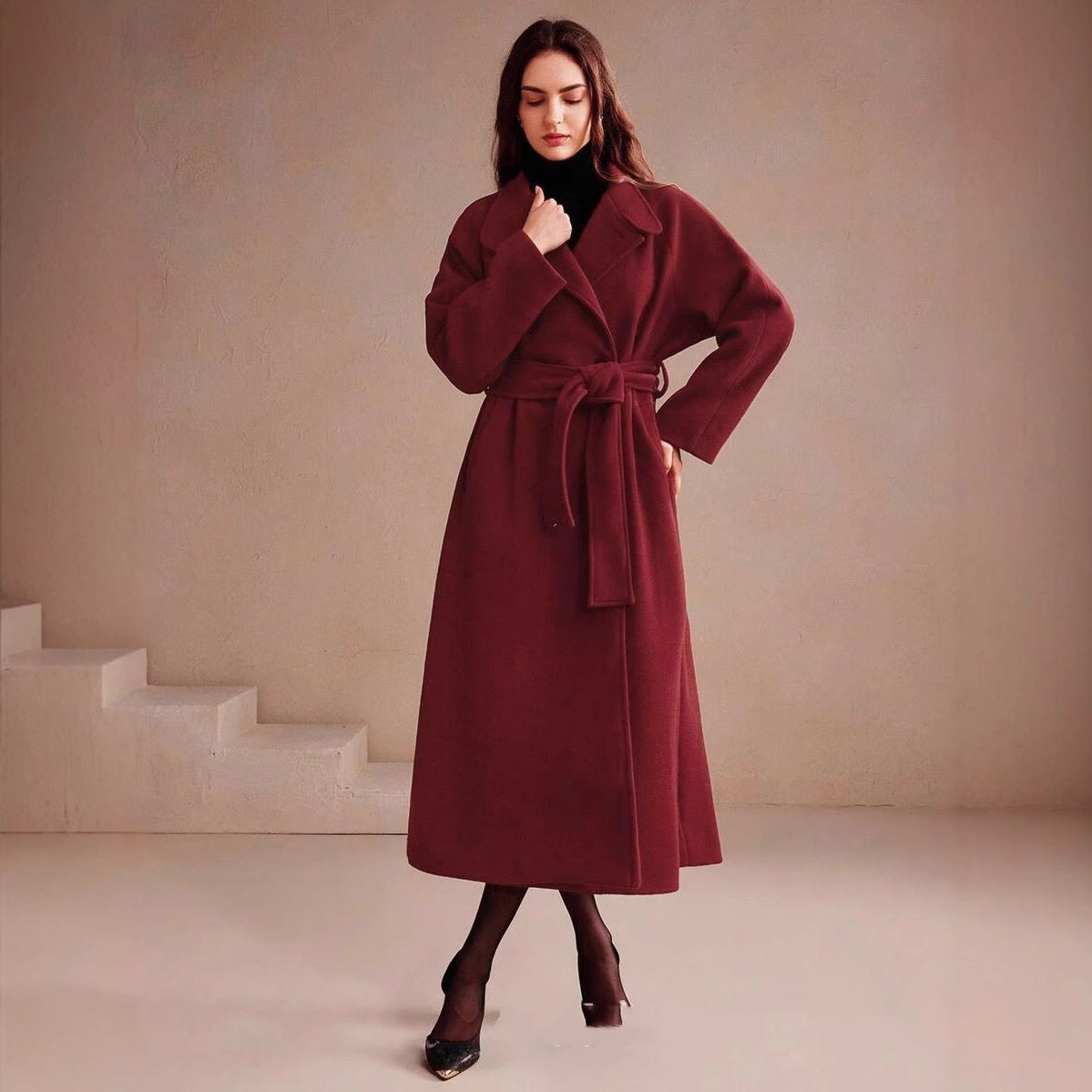 Double-breasted Long Wool Coat With Suit Collar