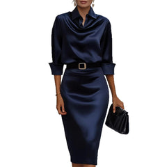 Satin Long-sleeve Casual Dress For Women