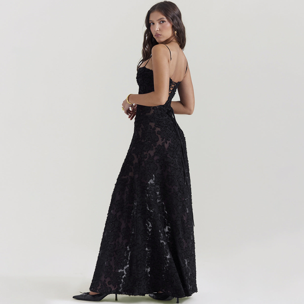 Suspender Lace Long Dress Strapless Collar Elegant Evening Dresses For Women
