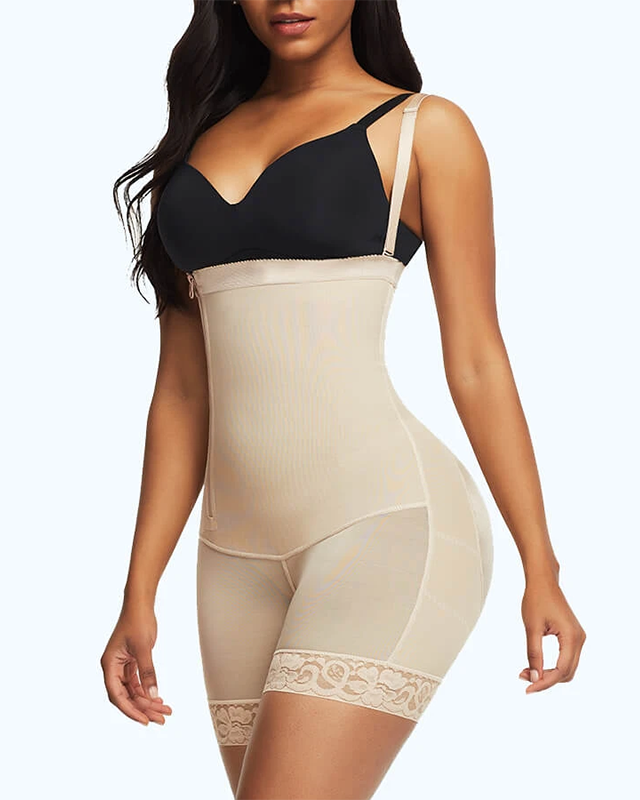 Shapewear Side Zipper Tummy Control Hip Lift Lace Ajustable Shoulder Strap Bodysuit Butt LiFter