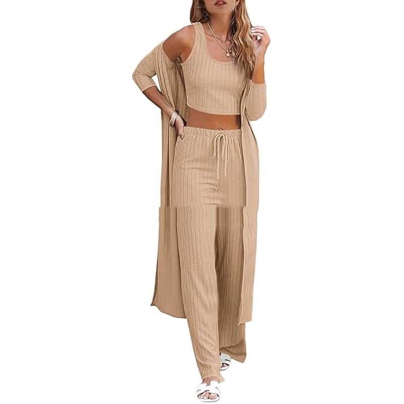 Vest Pants And Robe Three-piece Womens Loungewear Set