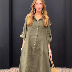 Casual Cotton And Linen Blend Plus Size Dress