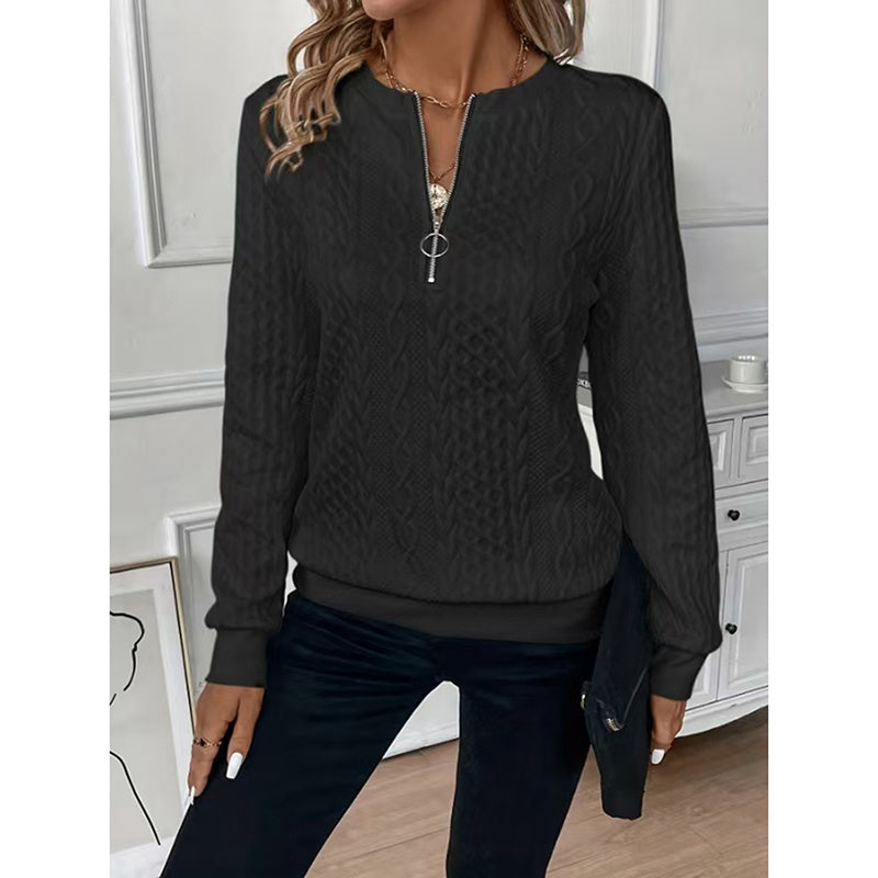 Textured Half Zip Pullover Tops Casual Long Sleeve Crewneck Sweatshirts