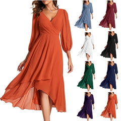 V-neck Long-sleeved Dress Loose Party Evening Dress