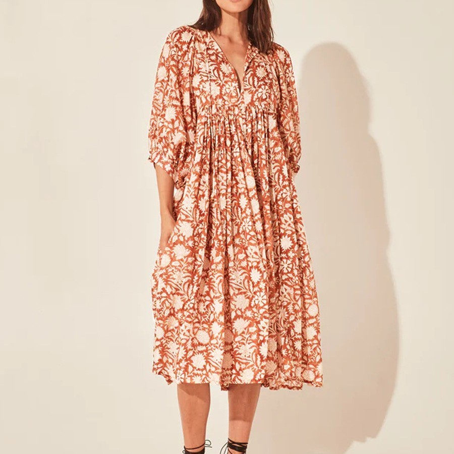 Floral Loose Large Size Casual Dresses With Medium Sleeves