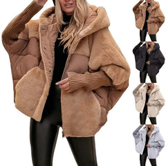 Loose Cotton Coat Faux Fur Patchwork Coat Comfort Chic Long Sleeve Hooded Jacket
