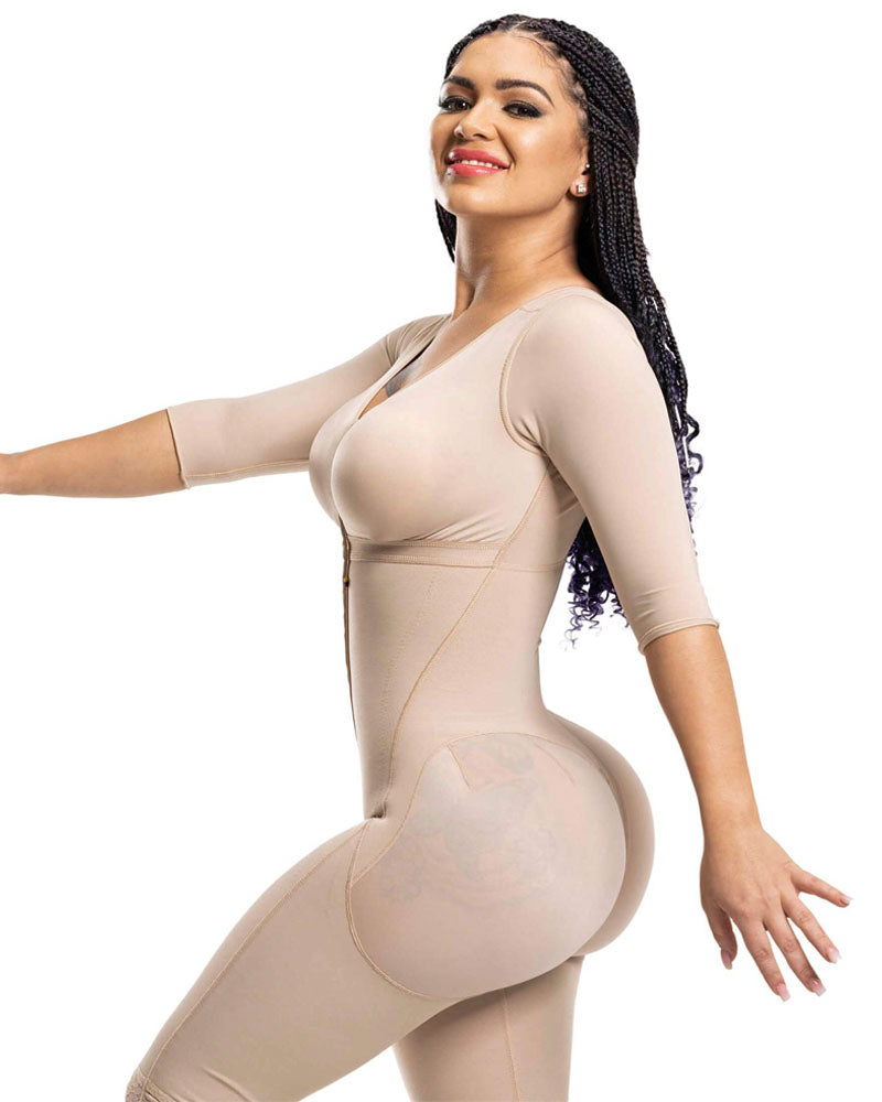 Post-Surgery Double Compression Garments Faja With Sleeves & Bra Tummy Control Shapewear Slimming Fajas Lace Body Shaper