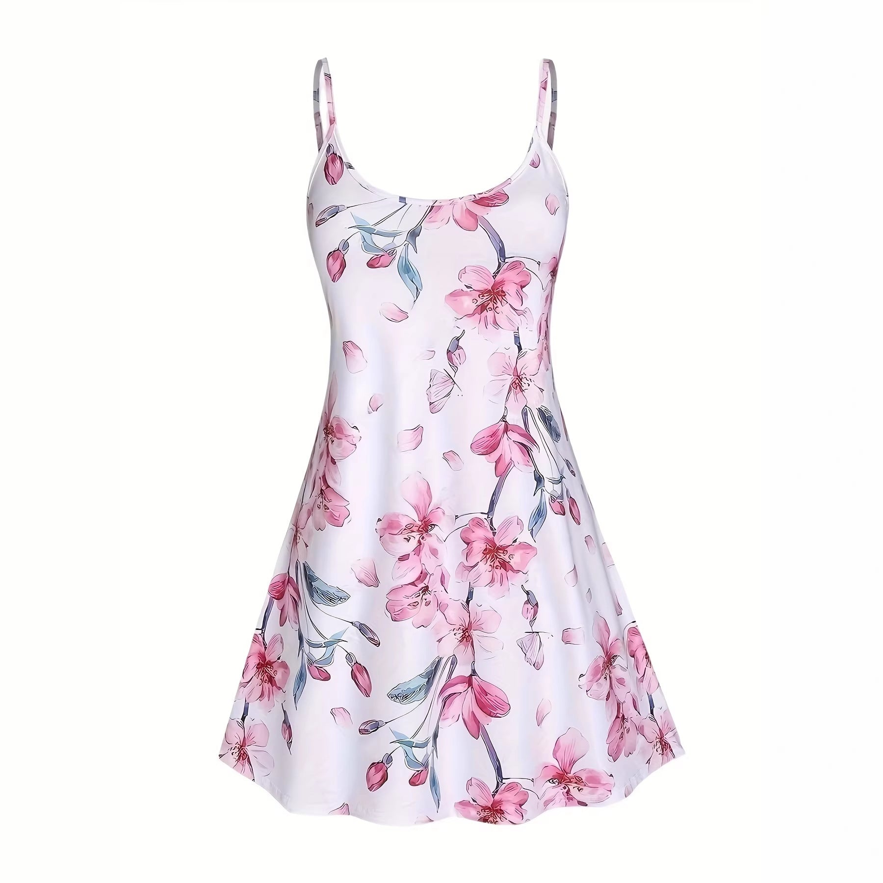 Elegant Two-piece Dress Set, Floral Print Camisole Dress And Short Sleeved Long Jacket