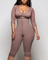 Bodyshaper For Hook And Eye Closure Long Sleeve Tummy Control Breast Support Bodysuit Shapewear