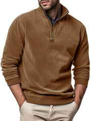 Men Faux Leather Sweatshirts Solid Color Stand Collar Zipper Long Sleeve Tops Fall Casual Pullovers