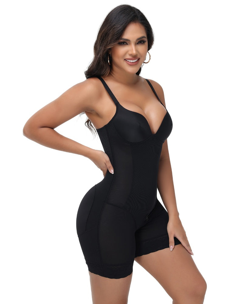 Tummy Control Bodysuit Low Back Built In Nipple Bra Shapewear