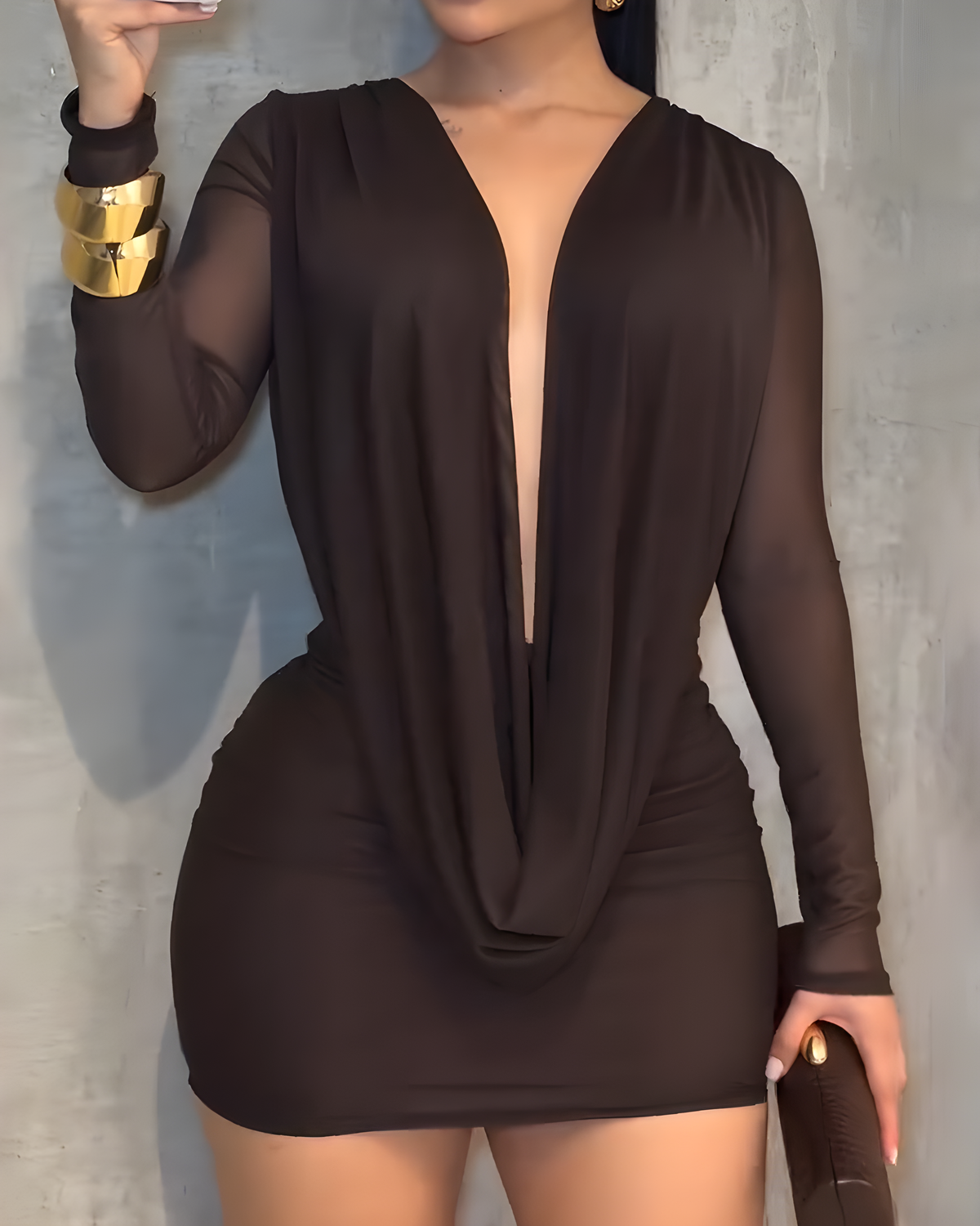 V-Neck Mesh Backless Bodycon Mini Dress