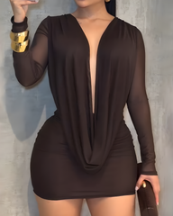 V-Neck Mesh Backless Bodycon Mini Dress