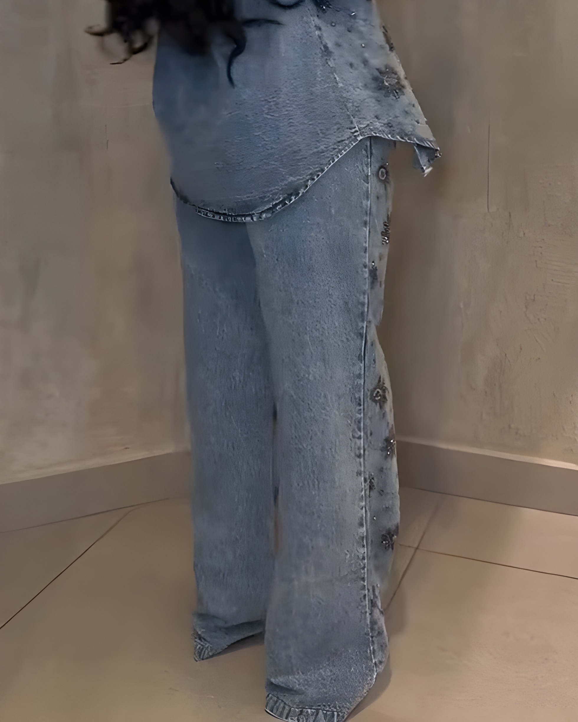 Floral Beaded Sparkling Straight Leg Jeans