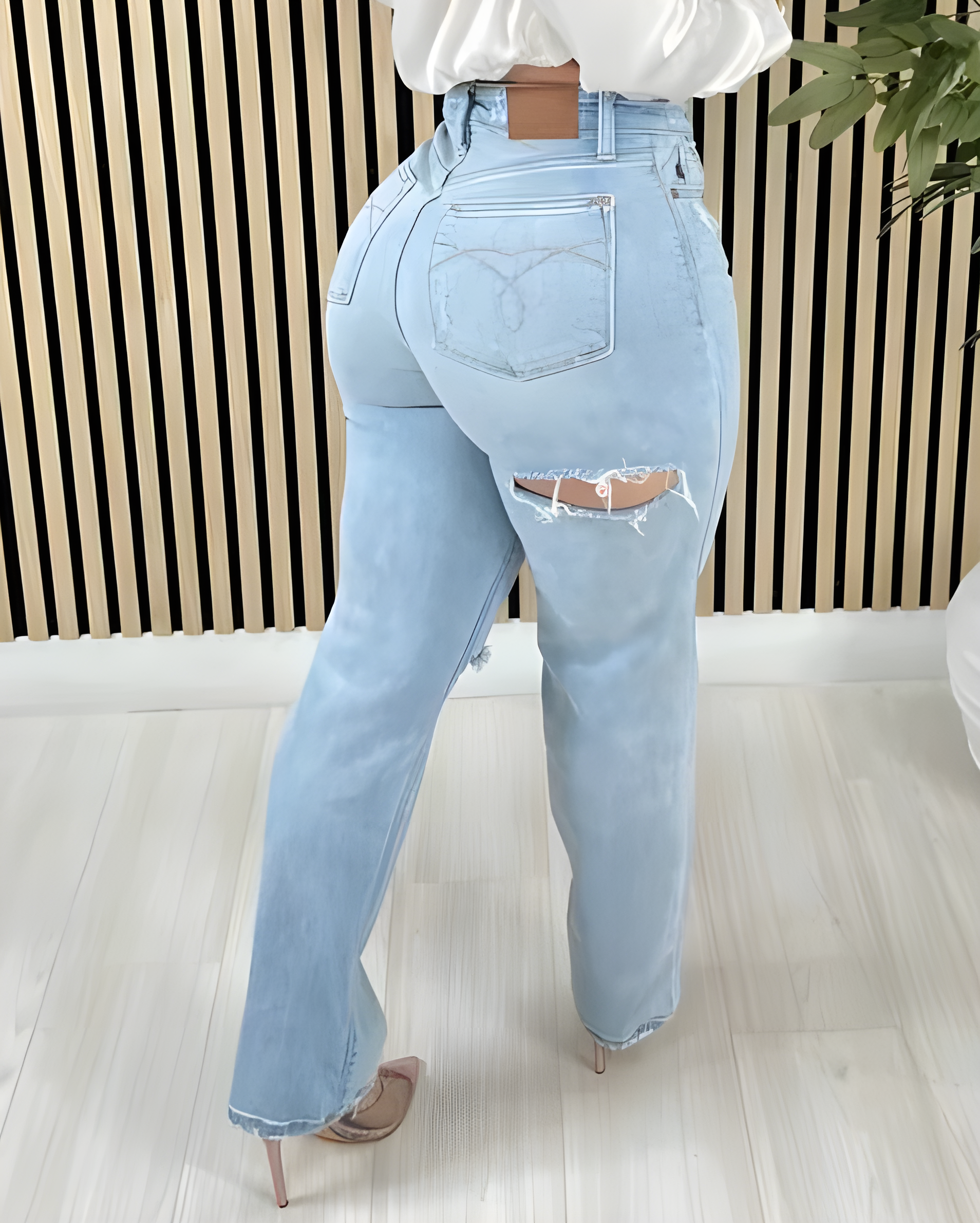 Slim-Fit Ripped Wide-Leg Jeans