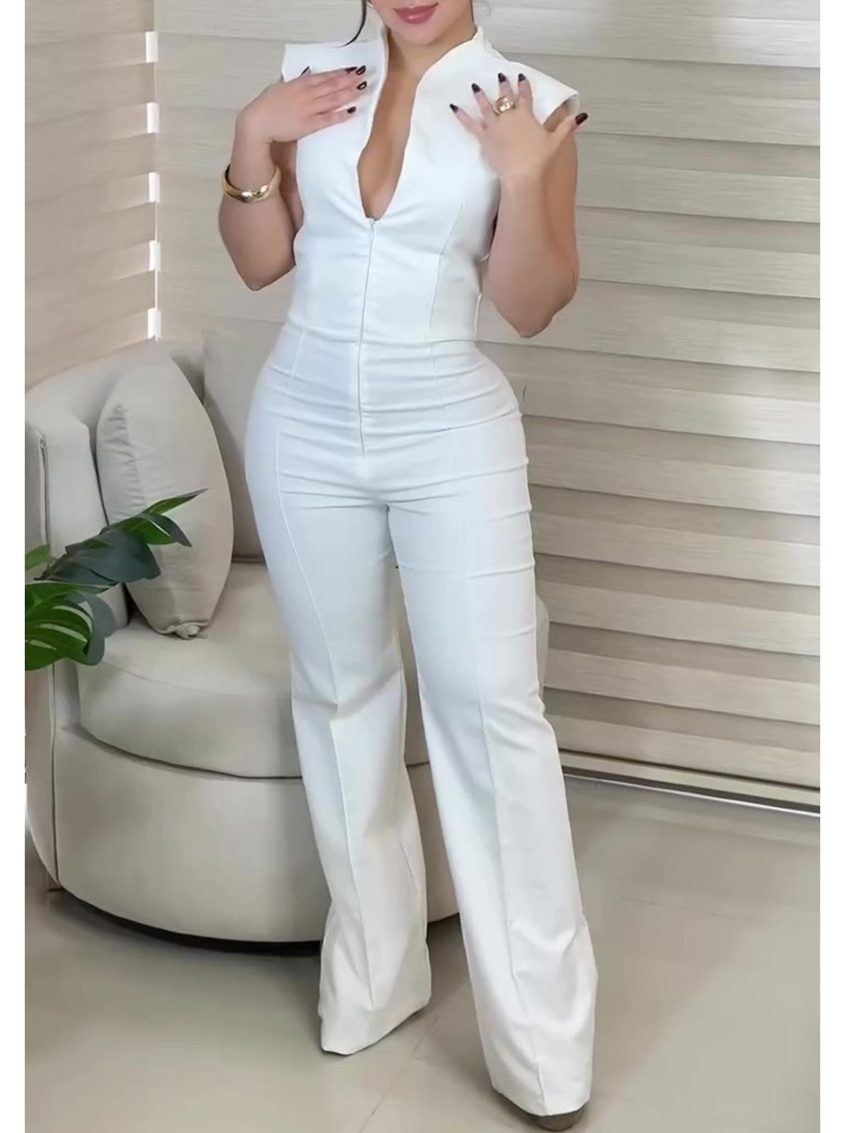 Slim Waist Zipper Jumpsuit