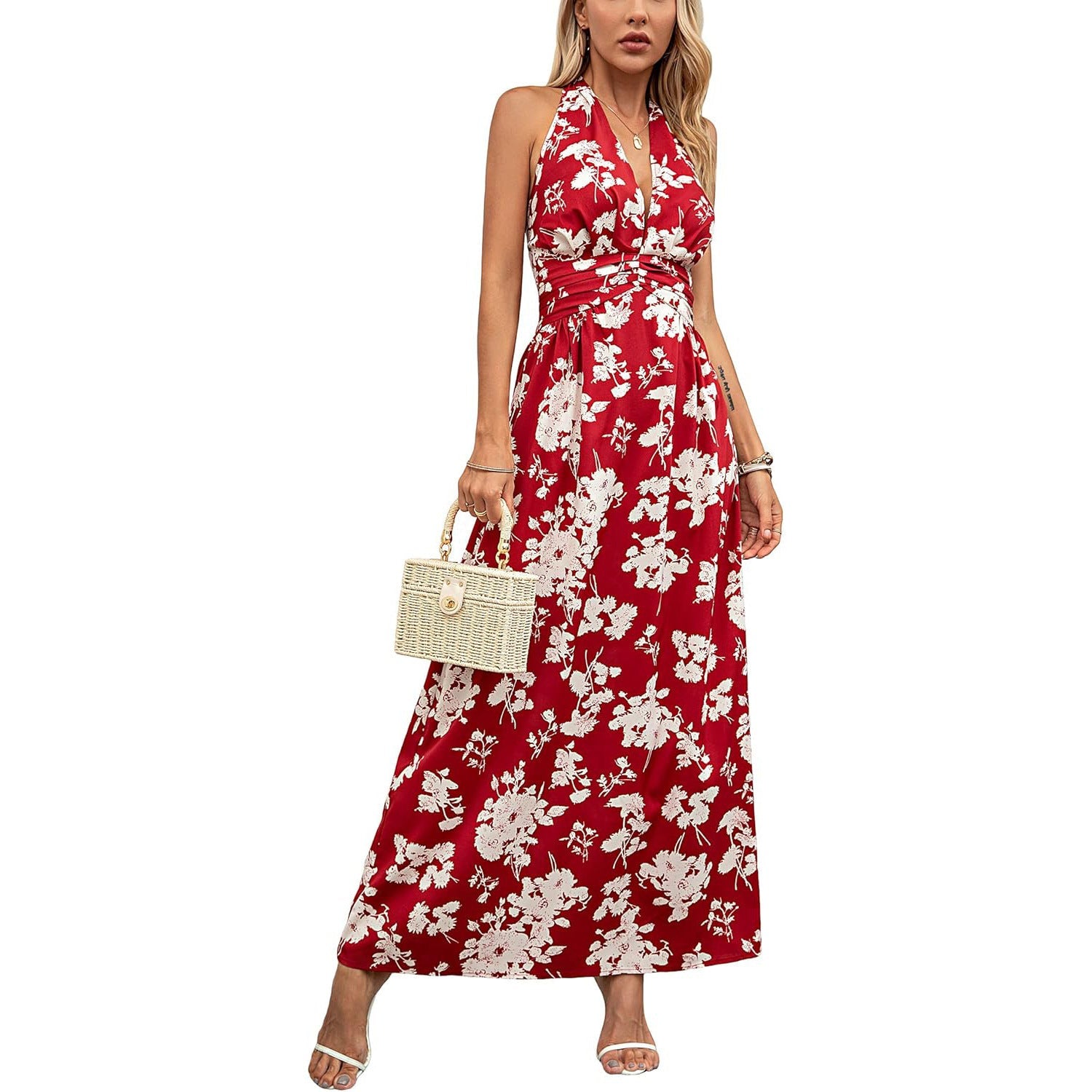 Halterneck Printed Bohemian Dress Vacation Beach Dress