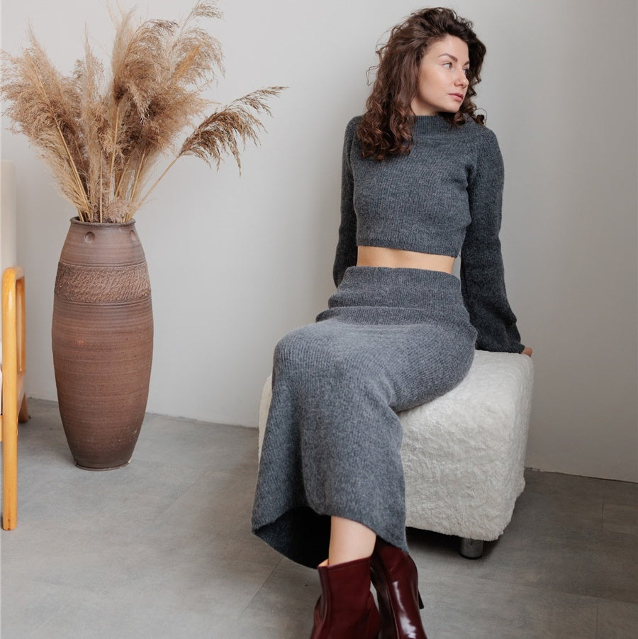 High-grade Off-shoulder Sweater Suit Bag Hip Bottoming Skirt