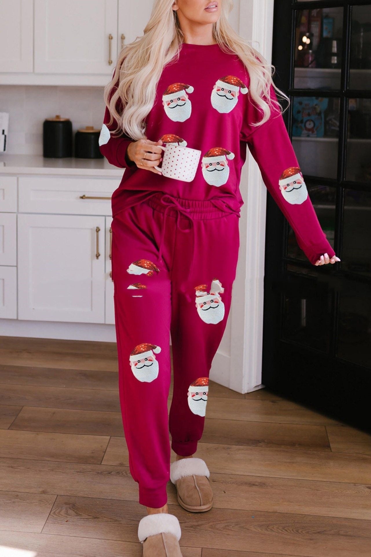 Christmas Sequins Long Sleeve Pants Two-piece Set Casual Set
