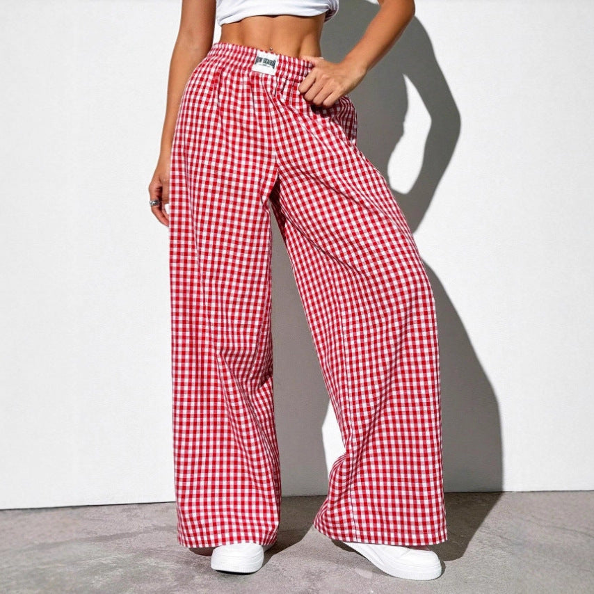 Style Cotton Plaid Loose Casual Pants With Pockets