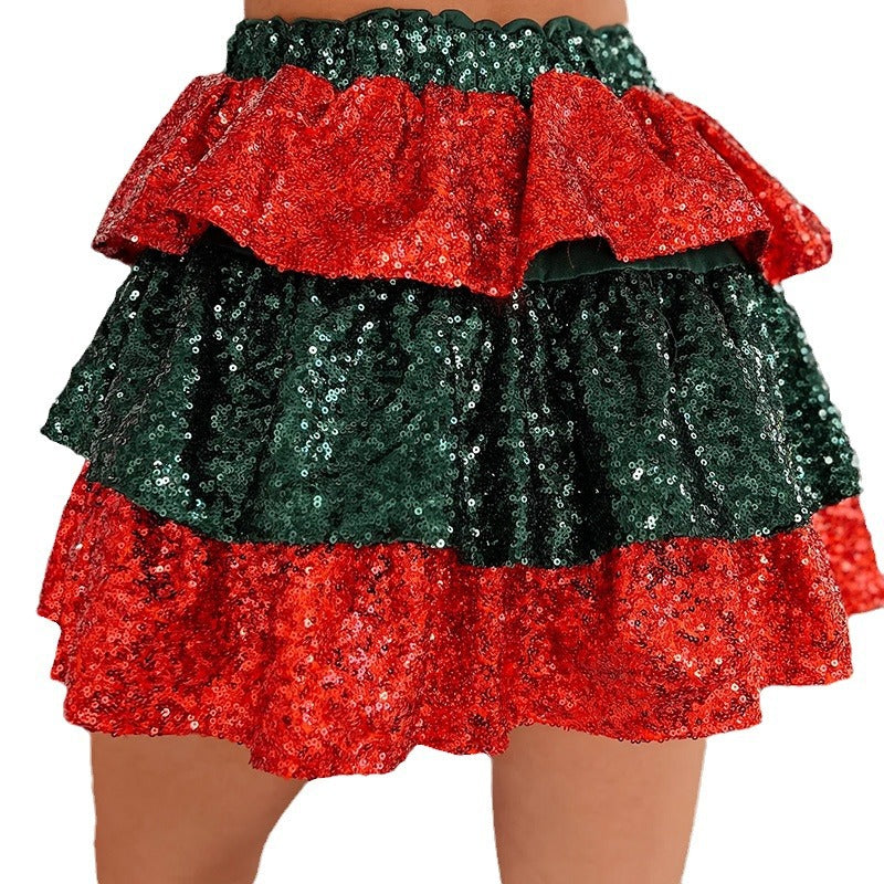 Stitching Casual Christmas Skirt And Winter