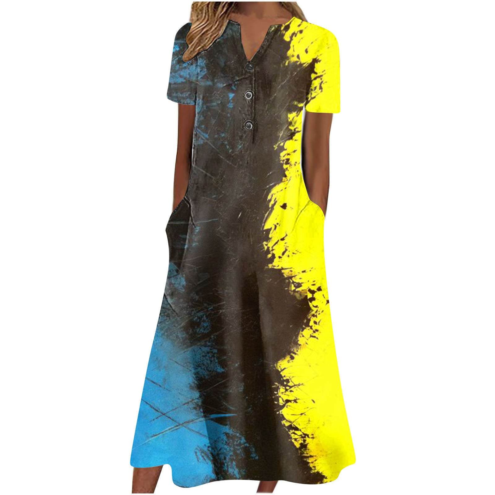 Casual Short Sleeved Long Midi Plain Dresses With Pockets