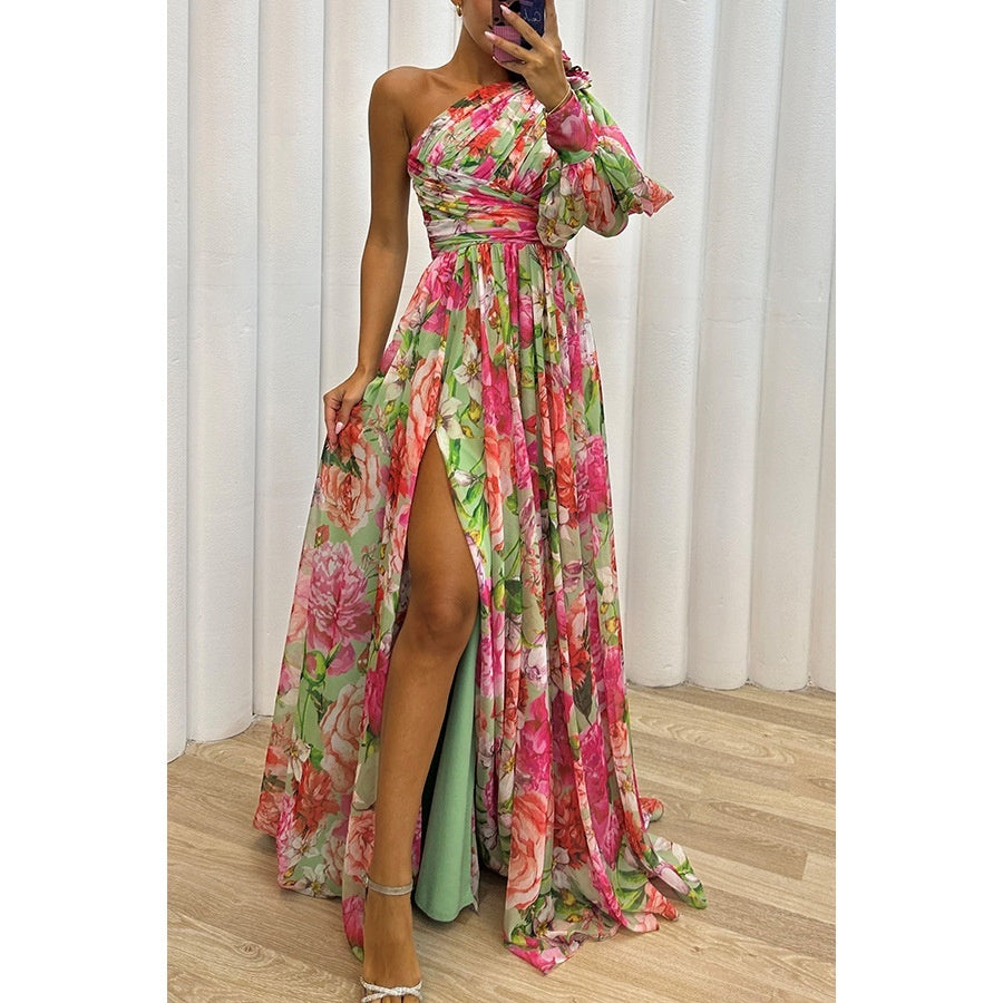 One-shoulder Long-sleeved Dress For Women