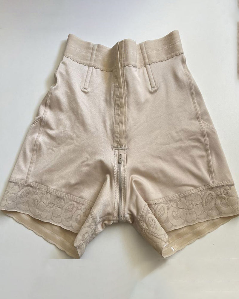 BBL High-Waisted Adjustable Hook & Eye Zipper Crotch Butt Lifter Shaper Shorts with Bones