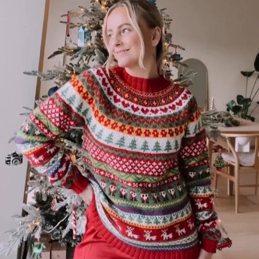 Christmas Knitted Half High Collar Sweater