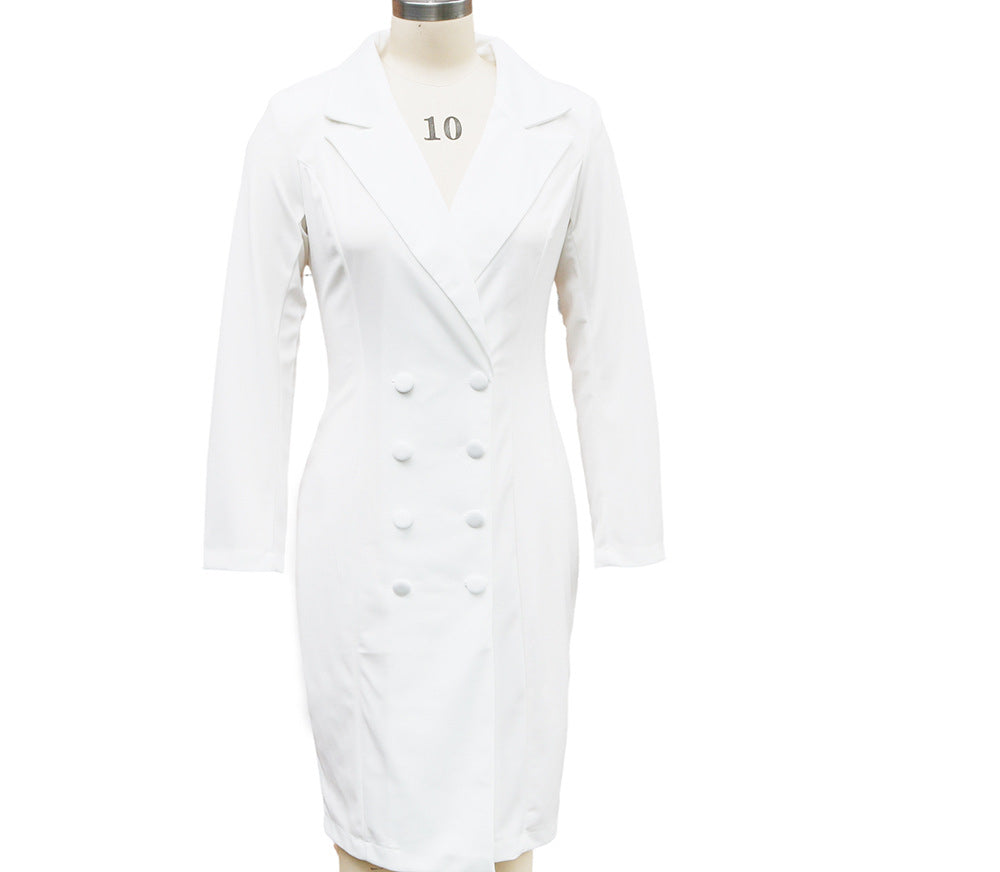 Double-breasted Blazer Dress Slim-fitting Hip-wrapped Lapel Long-sleeved Dresses Office Commuting Long Jacket Outwear For Clothing