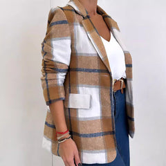 Single Breasted Plaid Wool Coat Women