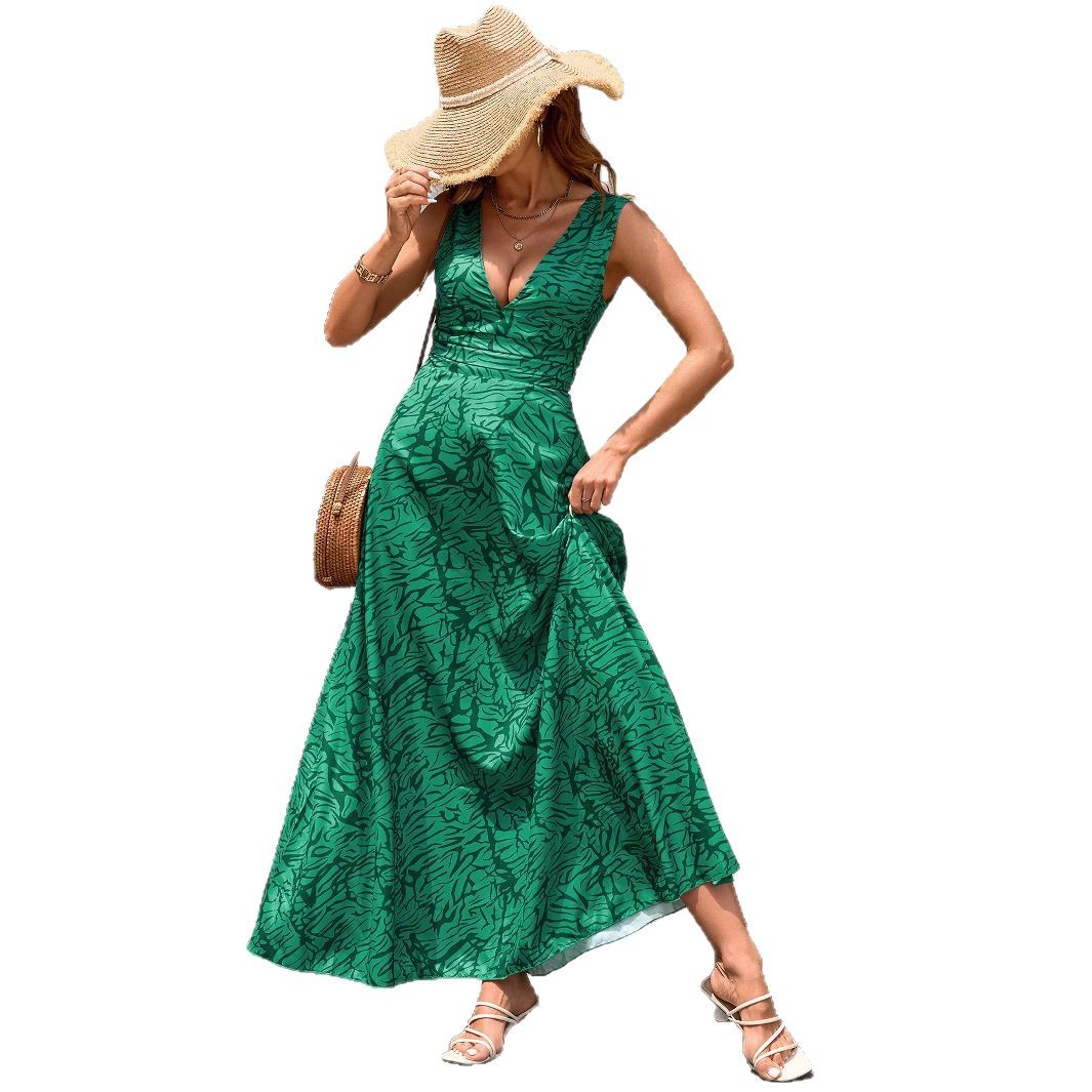 Green Arrival Resort-Style Printed Slip Maxi Dress