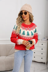 Casual Loose Jacquard Christmas Tree Pullover Knitted Sweater