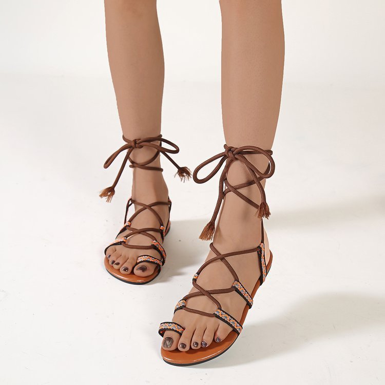 Flat Sandals Strappy Sandals Roman National Style Bohemian Shoes For Beach Vacation