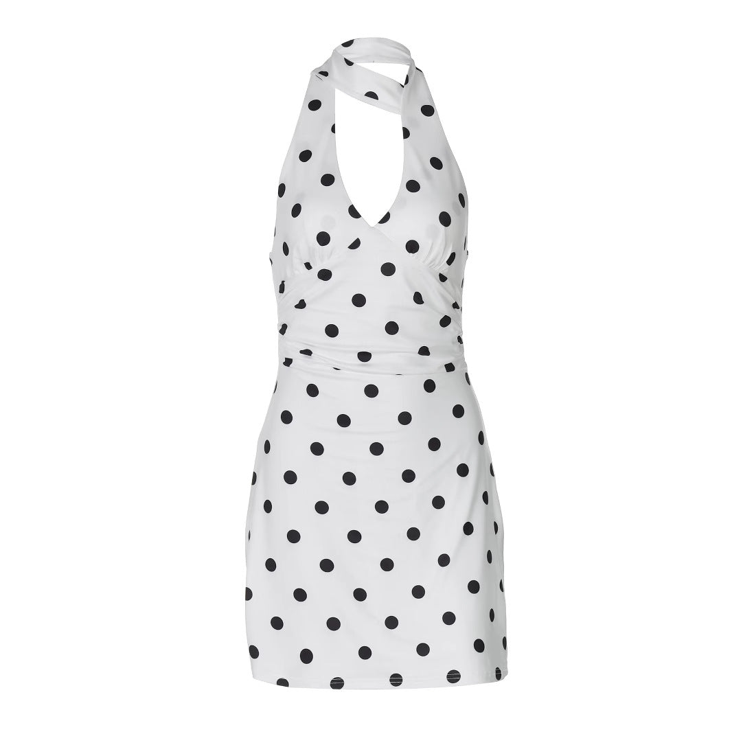Backless Printed Polka-Dot Dress