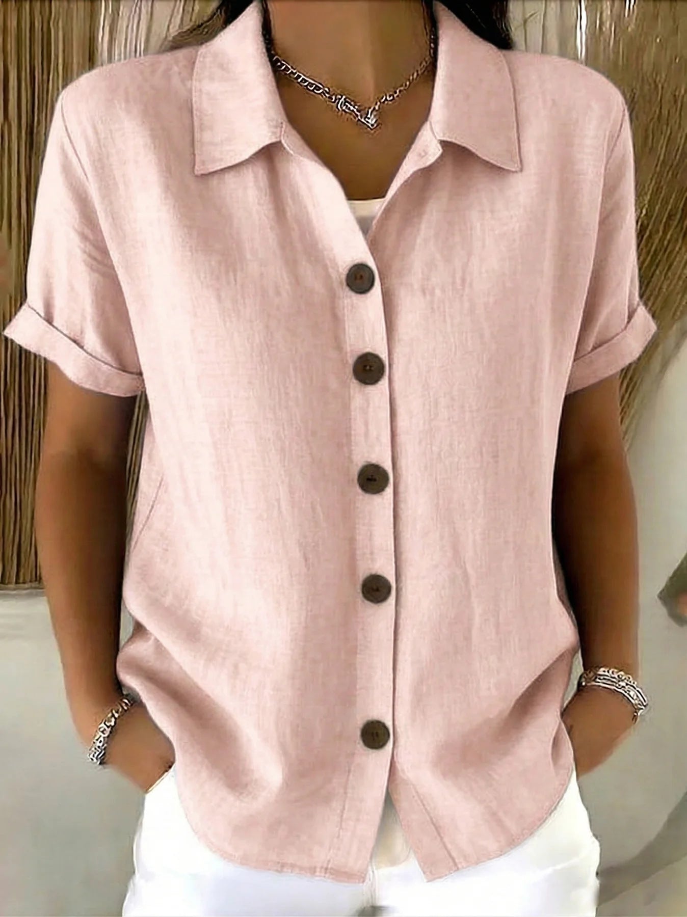 Lapel-button Long-sleeve Shirt