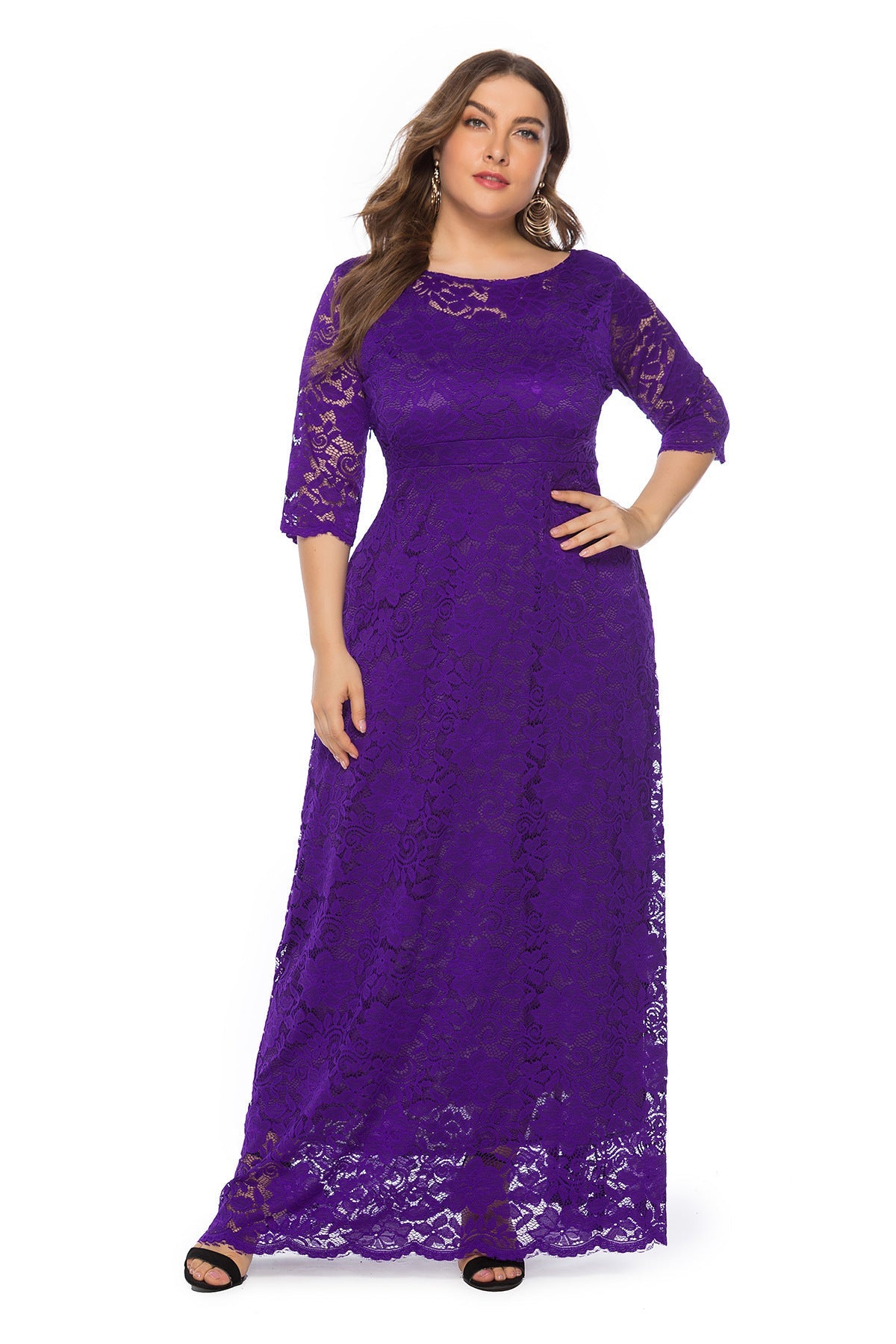 Plus Size Hollow Lace Pocket Dress